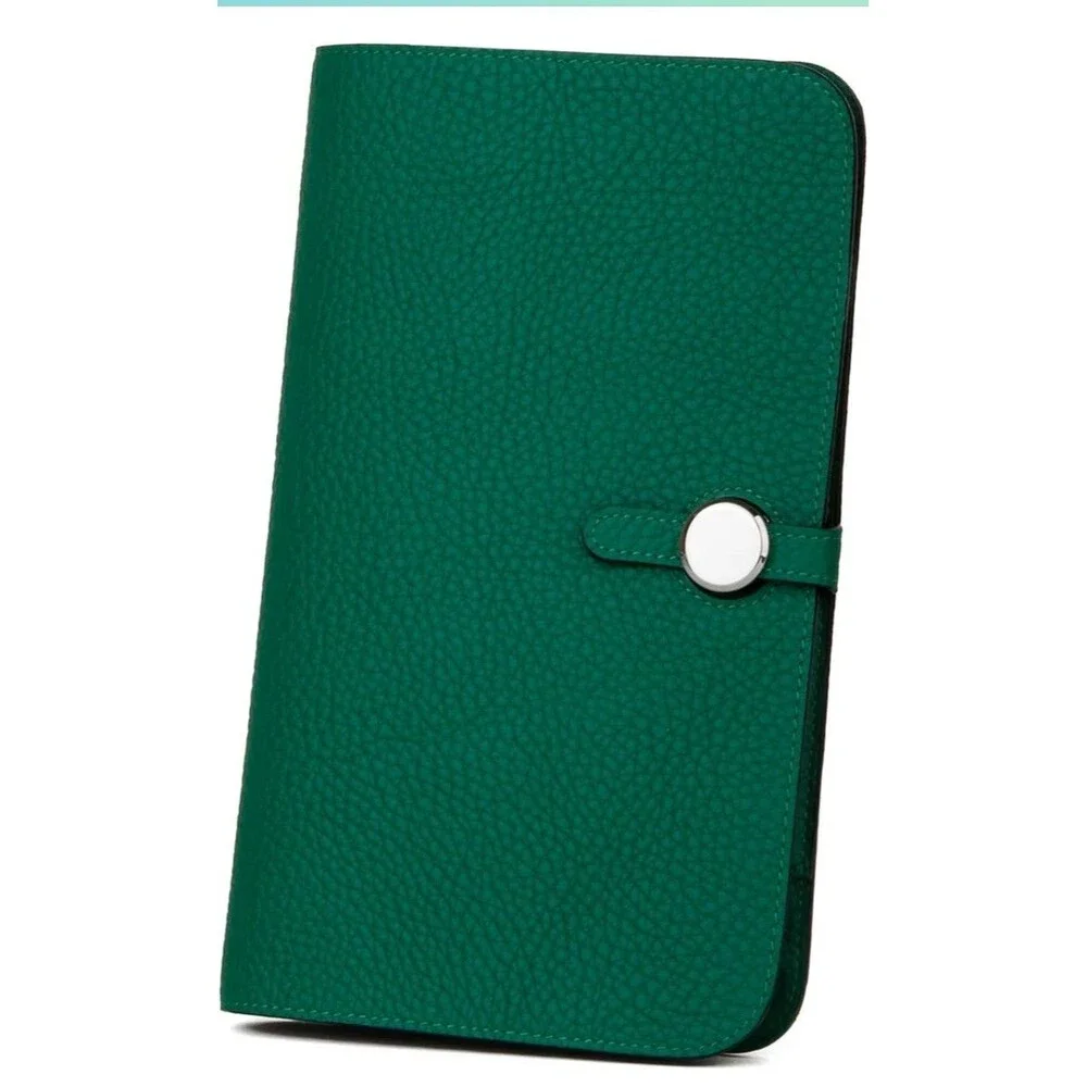 Genuine Leather Card Holder Bifold Passport Long Handmade Wallet Green Clutch